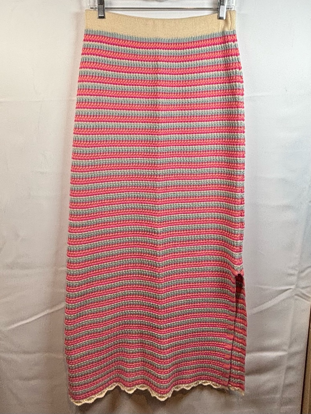 2pc Wishlist Striped Pink & Cream Knit Maxi Skirt with Side Slit & Matching Vest